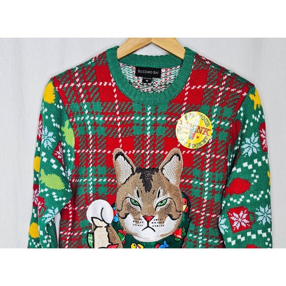 Blizzard Bay Grumpy Cat Ugly Christmas Sweater Not Here For the Cheer Medium - Picture 3 of 7